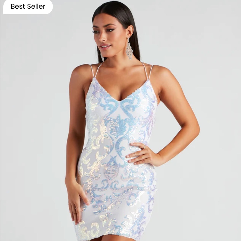 Formal Sequin Cross-Back Mini Dress